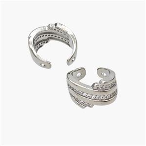 Copper Clip Earrings Pave Zirconia Platinum Plated, approx 9mm, 14.5mm dia [FN49080]