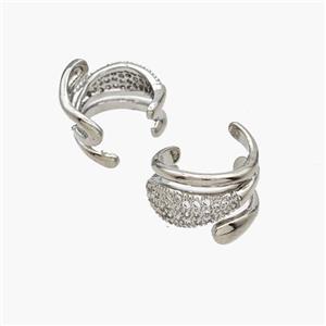 Copper Clip Earrings Pave Zirconia Platinum Plated, approx 9mm, 13mm dia [FN49084]