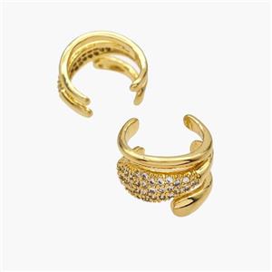 Copper Clip Earrings Pave Zirconia Gold Plated, approx 9mm, 13mm dia [FN49085]