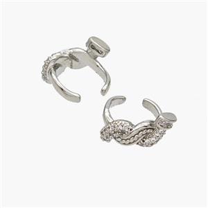 Copper Clip Earrings Pave Zirconia Platinum Plated, approx 6mm, 12mm dia [FN49088]