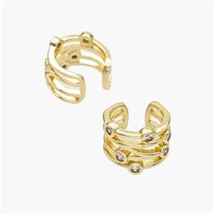 Copper Clip Earrings Pave Zirconia Gold Plated, approx 10mm, 13.5mm dia [FN49099]