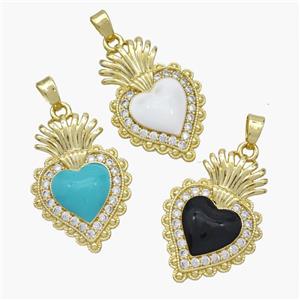 Copper Heart Pendant Pave Zirconia Enamel Gold Plated Mixed, approx 17-24mm [FN49108]