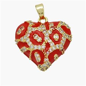 Copper Heart Pendant Micropave Zirconia Red Enamel Gold Plated, approx 20mm [FN49109]