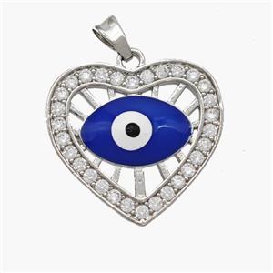 Copper Heart Pendant Pave Zirconia Evil Eye Blue Enamel Platinum Plated, approx 20mm [FN49110]