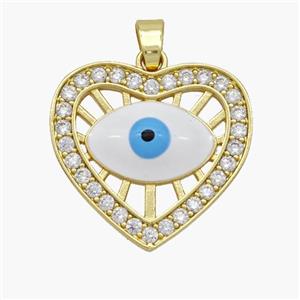 Copper Heart Pendant Pave Zirconia Evil Eye White Enamel Gold Plated, approx 20mm [FN49111]
