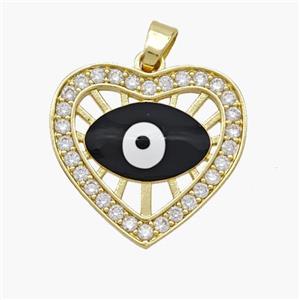 Copper Heart Pendant Pave Zirconia Evil Eye Black Enamel Gold Plated, approx 20mm [FN49112]