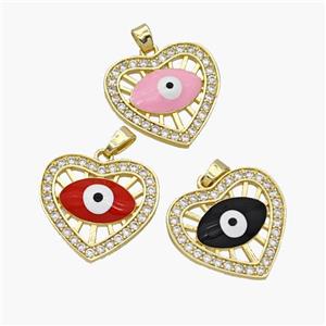 Copper Heart Pendant Pave Zirconia Evil Eye Enamel Gold Plated Mixed, approx 20mm [FN49115]