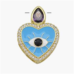 Copper Heart Pendant Pave Zirconia Evil Eye Blue Enamel Gold Plated, approx 18mm [FN49117]