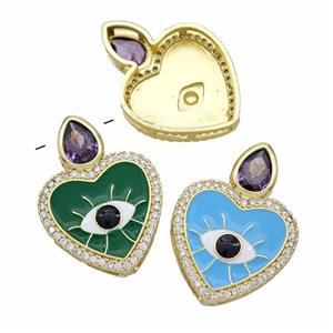Copper Heart Pendant Pave Zirconia Evil Eye Enamel Gold Plated Mixed, approx 18mm [FN49119]