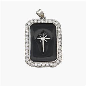 Copper Rectangle Pendant Pave Zirconia Black Enamel Northstar Platinum Plated, approx 19-25mm [FN49120]