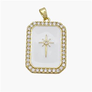 Copper Rectangle Pendant Pave Zirconia White Enamel Northstar Gold Plated, approx 19-25mm [FN49121]
