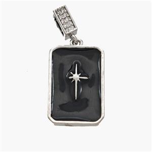 Copper Rectangle Pendant Black Enamel Northstar Platinum Plated, approx 14-20mm, 5-7mm [FN49125]
