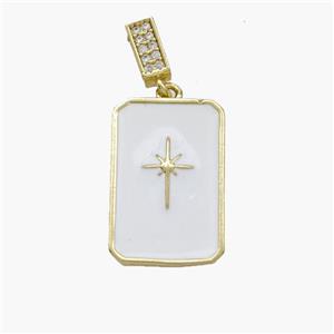 Copper Rectangle Pendant White Enamel Northstar Gold Plated, approx 14-20mm, 5-7mm [FN49126]