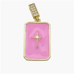 Copper Rectangle Pendant Pink Enamel Northstar Gold Plated, approx 14-20mm, 5-7mm [FN49127]