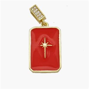 Copper Rectangle Pendant Red Enamel Northstar Gold Plated, approx 14-20mm, 5-7mm [FN49128]