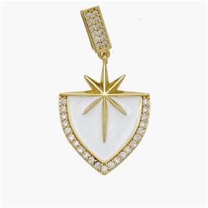Copper Northstar Pendant Pave Zirconia White Enamel Shield Gold Plated, approx 20-25mm, 5-7mm [FN49130]