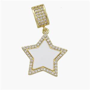 Copper Star Pendant Pave Zirconia White Enamel Gold Plated, approx 21mm, 6-10mm [FN49132]