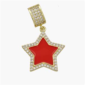 Copper Star Pendant Pave Zirconia Red Enamel Gold Plated, approx 21mm, 6-10mm [FN49133]