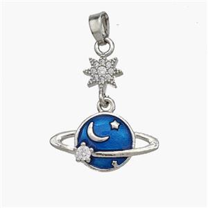 Copper Planet Pendant Blue Painted Star Pave Zirconia Platinum Plated, approx 7mm, 10-19mm [FN49135]