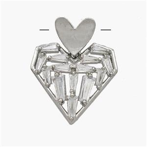Copper Heart Pendant Pave Zirconia Platinum Plated, approx 21mm [FN49138]