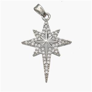 Copper Northstar Pendant Pave Zirconia Platinum Plated, approx 20-26mm [FN49140]