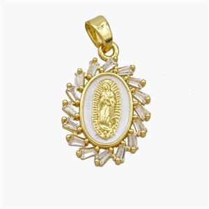 Virgin Mary Charms Copper Pendant Pave Zirconia White Enamel Gold Plated, approx 14-18mm [FN49142]