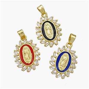 Virgin Mary Charms Copper Pendant Pave Zirconia Enamel Gold Plated Mixed, approx 14-18mm [FN49146]