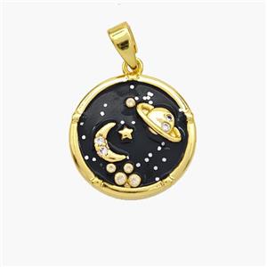 Copper Planet Pendant Black Enamel Moonstone Gold Plated, approx 16mm [FN49149]