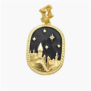 Copper Castle Pendant Black Enamel Gold Plated, approx 16-22mm, 6mm [FN49150]