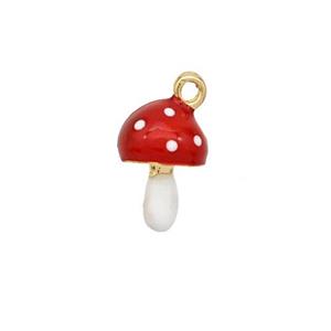 Copper Mushroom Pendant Red Enamel Gold Plated, approx 8-11mm [FN49152]