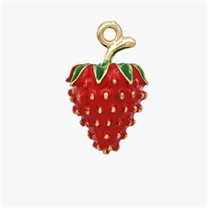 Copper Strawberry Pendant Red Enamel Gold Plated, approx 11-16mm [FN49154]
