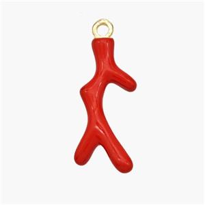 Copper Pendant Coral Branch Red Enamel Gold Plated, approx 8.5-20mm [FN49155]
