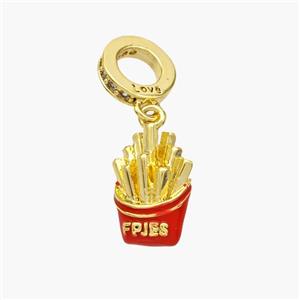 Copper French Fries Charms Pendant Red Enamel Gold Plated, approx 9-13mm, 8mm dia [FN49157]
