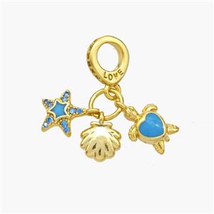 Copper Star Tortoise Conch Pendant Blue Enamel Gold Plated, approx 8mm, 8-10mm [FN49158]