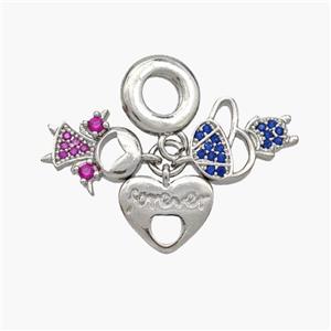 Copper Kids Heart Pendant Pave Zirconia Platinum Plated, approx 11-14mm, 10mm dia [FN49159]