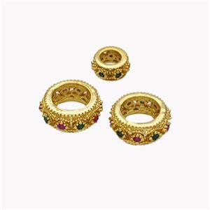 Copper Rondelle Beads Pave Zirconia Gold Plated, approx 9mm [FN49163-9MM]
