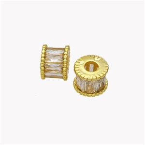 Copper Tube Beads Pave Zirconia Gold Plated, approx 7mm [FN49165]