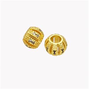 Copper Round Beads Pave Zircoonia Large Hole Gold Plated, approx 8mm, 3mm hole [FN49167]