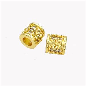 Copper Tube Beads Pave Zirconia Large Hole Gold Plated, approx 8mm, 4mm hole [FN49171]