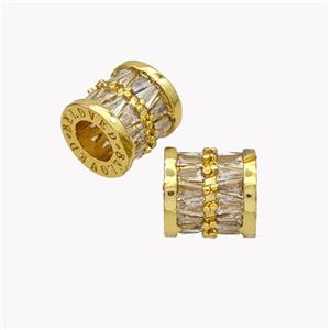 Copper Tube Beads Pave Zirconia Large Hole Gold Plated, approx 9.5mm, 5mm hole [FN49173]