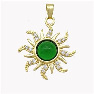 Copper Sun Pendant Pave Zirconia Green Jade Gold Plated, approx 22mm [FN49182]