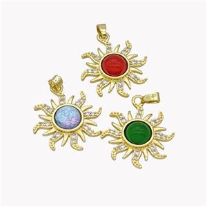 Copper Sun Pendant Pave Zirconia Gold Plated Mixed, approx 22mm [FN49184]