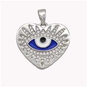 Copper Heart Pendant Pave Zirconia Blue Enamel Evil Eye Platinum Plated, approx 20mm [FN49185]