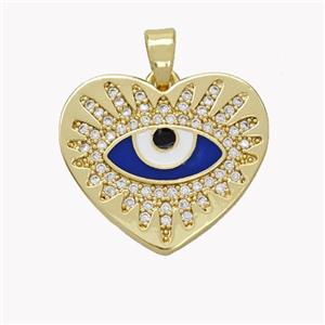 Copper Heart Pendant Pave Zirconia Blue Enamel Evil Eye Gold Plated, approx 20mm [FN49187]