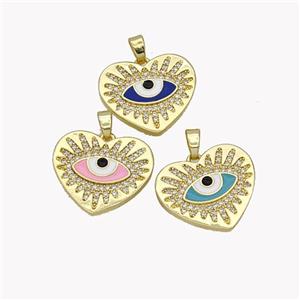 Copper Heart Pendant Pave Zirconia Enamel Evil Eye Gold Plated Mixed, approx 20mm [FN49189]