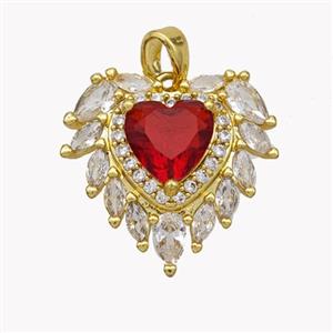 Copper Heart Pendant Pave Crystal Glass Gold Plated, approx 19.5mm [FN49191]