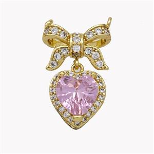 Copper Bow Heart Pendant Pave Crystal Glass Zirconia 2loops Gold Plated, approx 11mm, 9-13mm [FN49193]