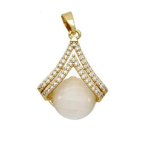 Copper Pendant Pave Cateye Glass Zirconia Gold Plated, approx 10mm, 16-20mm [FN49194]