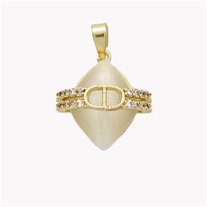 Copper Pendant Pave Cateye Glass Zirconia Gold Plated, approx 15mm [FN49195]