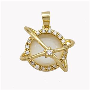 Copper Planet Pendant Pave Cateye Glass Zirconia Gold Plated, approx 14mm, 14-18mm [FN49196]